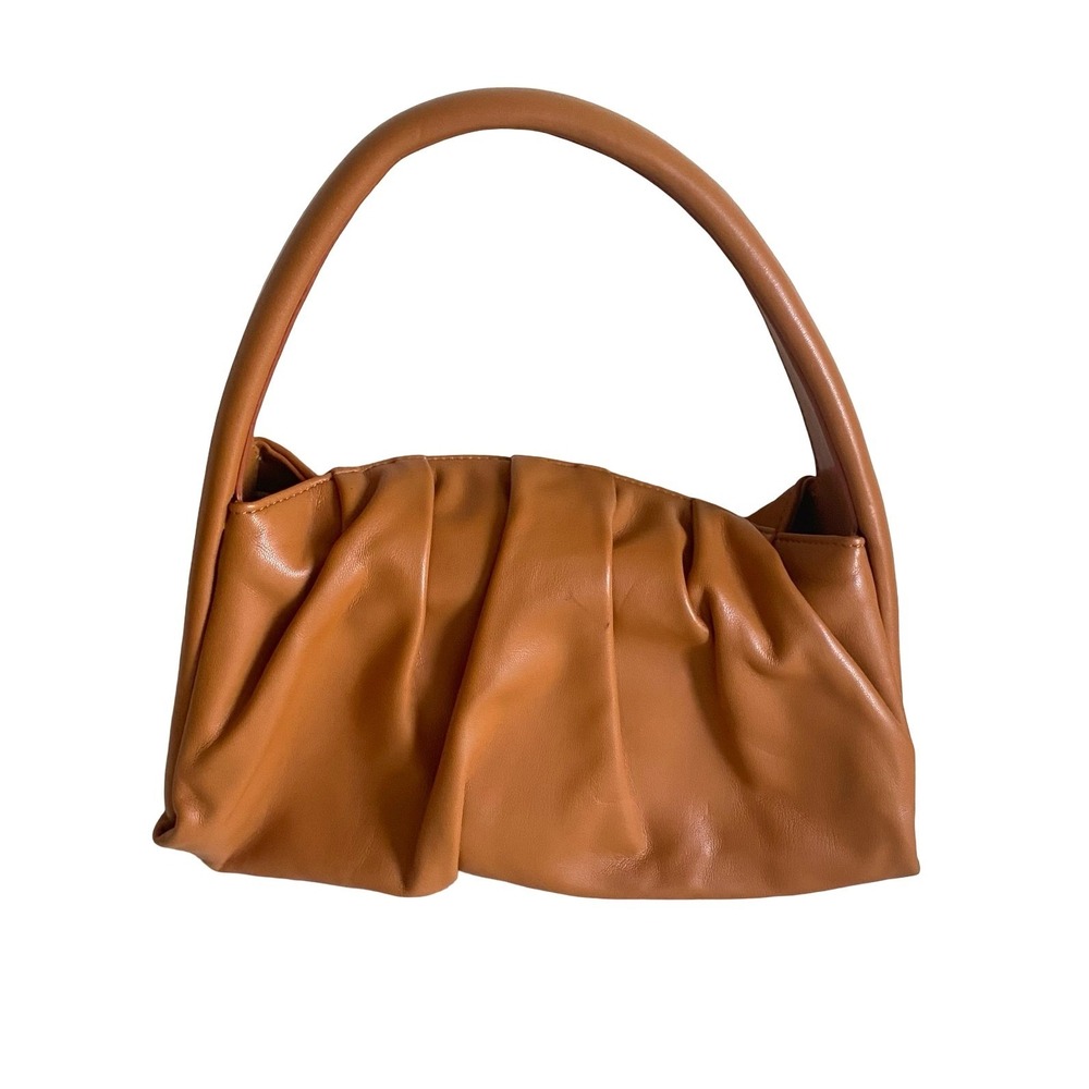 THEMOIRè Pleated Top Handle Bag Caramel Brown Made in Italy Handbag
